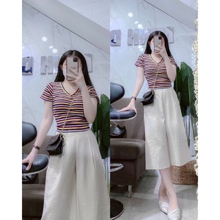 ẢNH THẬT áo croptop sọc cổ tim