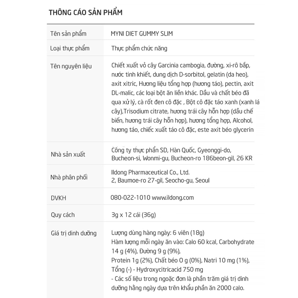 Kẹo Dẻo Giảm Cân Myni Diet Gummy (gói 12 viên)