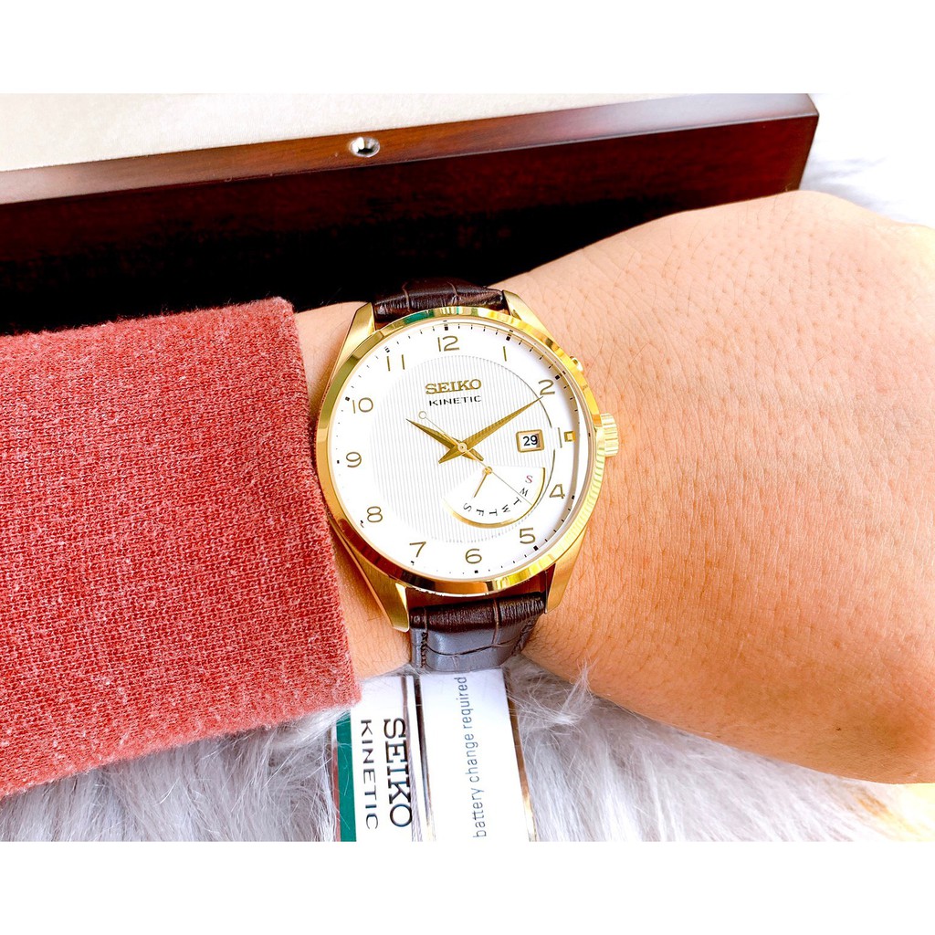 Đồng hồ nam chính hãng Seiko SRN052P1 Kinetic Gold - Máy Quartz Pin - Dây da nâu - Kính cứng