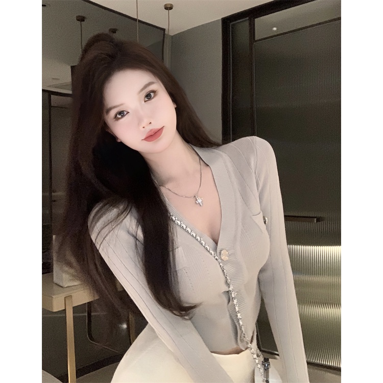 Áo cardigan Dệt Kim Cổ Chữ V Dáng Ôm Gợi Cảm Thời Trang Mùa Hè Hàng