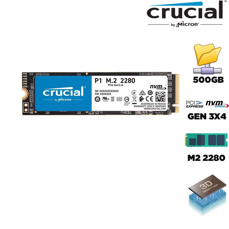 Ổ Cứng SSD Crucial P1 500GB NVMe PCIe Gen 3x4 M.2 2280