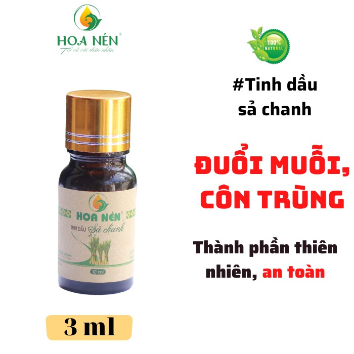Tinh dầu Sả Chanh 3ml - Hoa Nén - Đuổi muỗi, khử mùi - Tinh dầu xông phòng