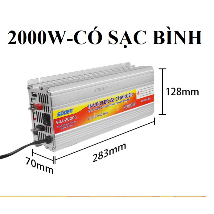 Inverter 12V lên 220V có sạc ắc quy 20A-2000W SUA-2000C