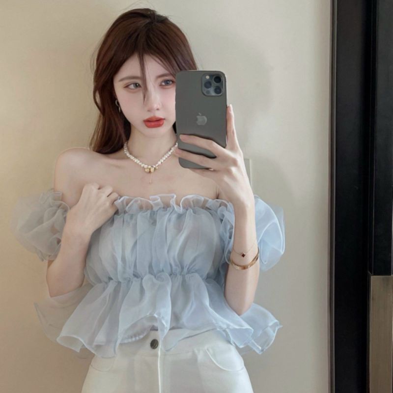 sét bộ voan bẹt vai tay lỡ xinh GB04078