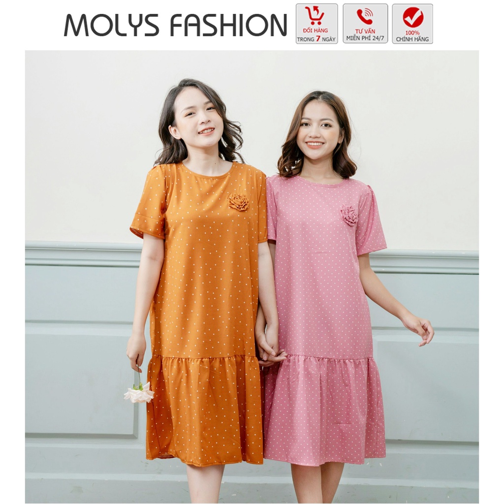 Đầm bầu công sở dáng suông chấm bi Onesize đến 70kg Mom diện hết thai kỳ
