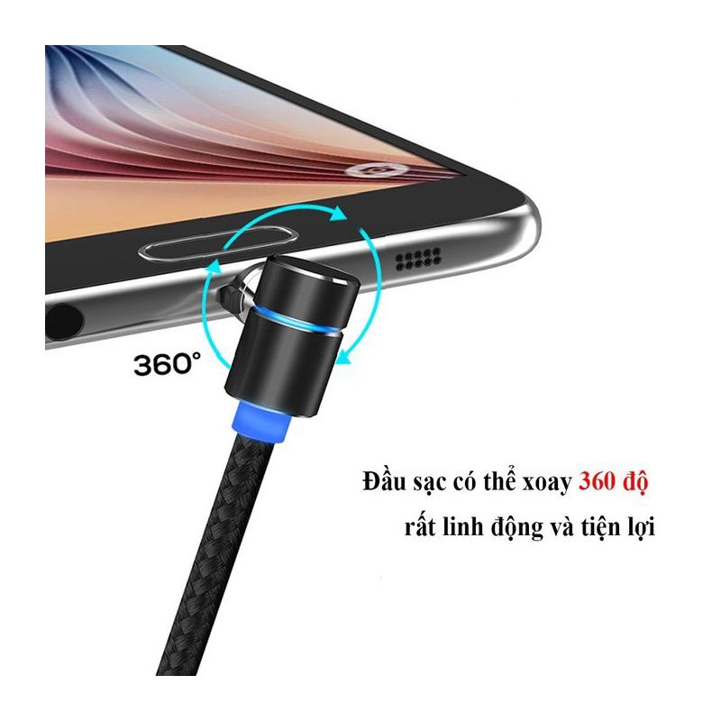 Cáp sạc từ hít nam châm 2 đầu Android và Iphone 360 độ