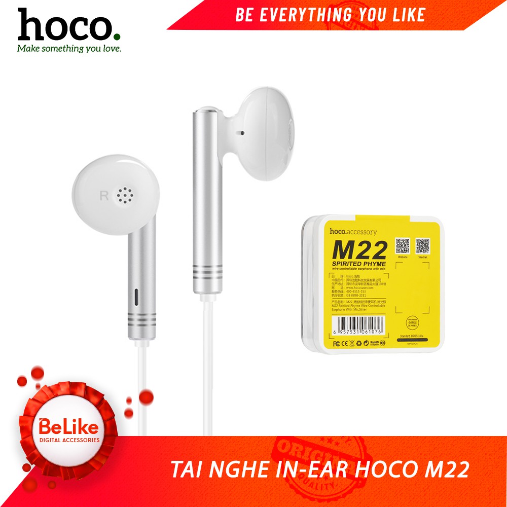 🌟CHÍNH HÃNG🌟 Tai Nghe Nhét Tai chân 3.5mm Hoco M22 - Màu Trắng - Hàng Chính Hãng