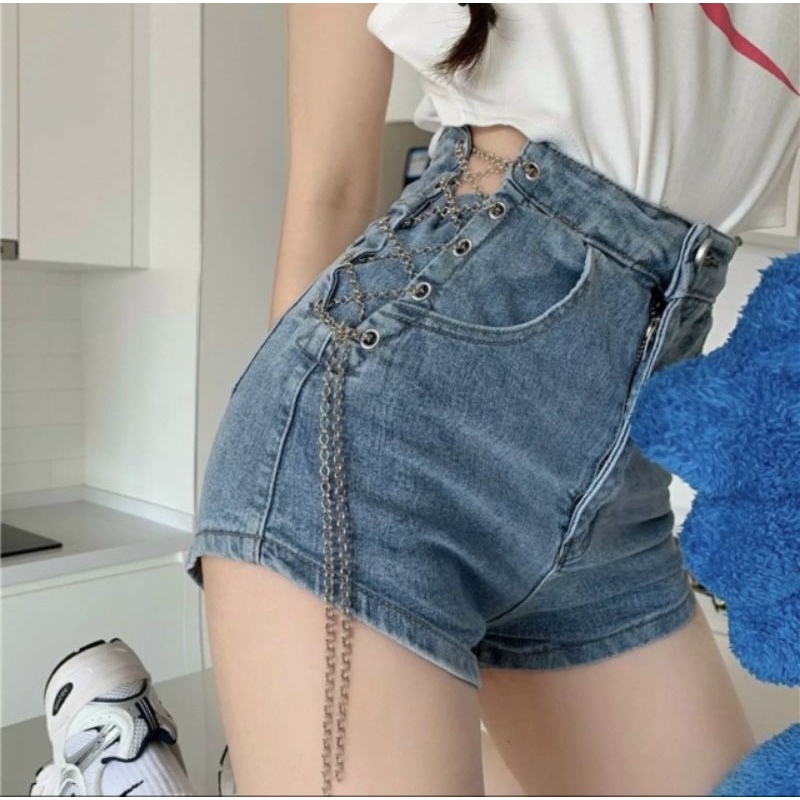 Quần short jeans dây xích siêu hot cao cấp