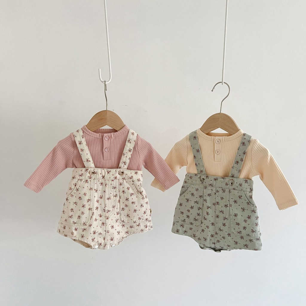 Áo Liền Quần Yếm Denim Mềm Mại In Hoa Nhỏ Hai Dây Phong Cách Hàn Quốc Mùa Thu Dành Cho Trẻ Em Sơ Sinh CNVI