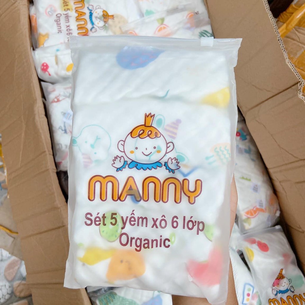 Set 5 yếm xô sợi tre 6 lớp Manny Organic cao cấp, thấm hút tốt, yếm ăn dăm cho bé