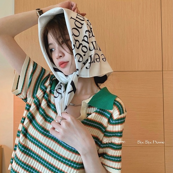 Áo croptop polo ZHELIHANGFEI dệt kim tay ngắn kẻ sọc kiểu vintage dễ thương thời trang