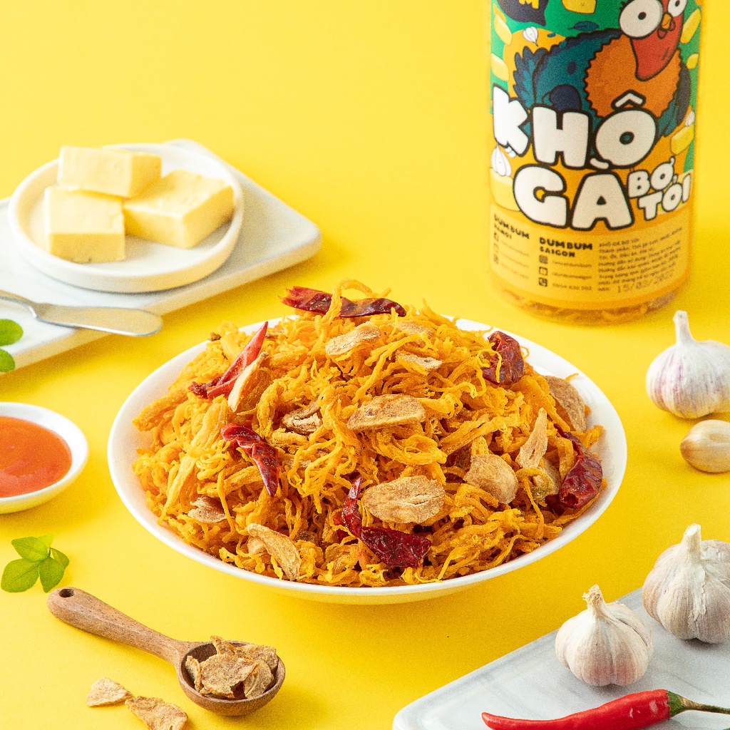 Khô gà bơ tỏi xé cay DumBum 280g, đồ ăn vặt Hà Nội