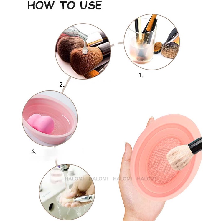 Dụng cụ chậu vệ sinh cọ trang điểm gấp gọn tiện lợi cho makeup bằng silicone HALOMI