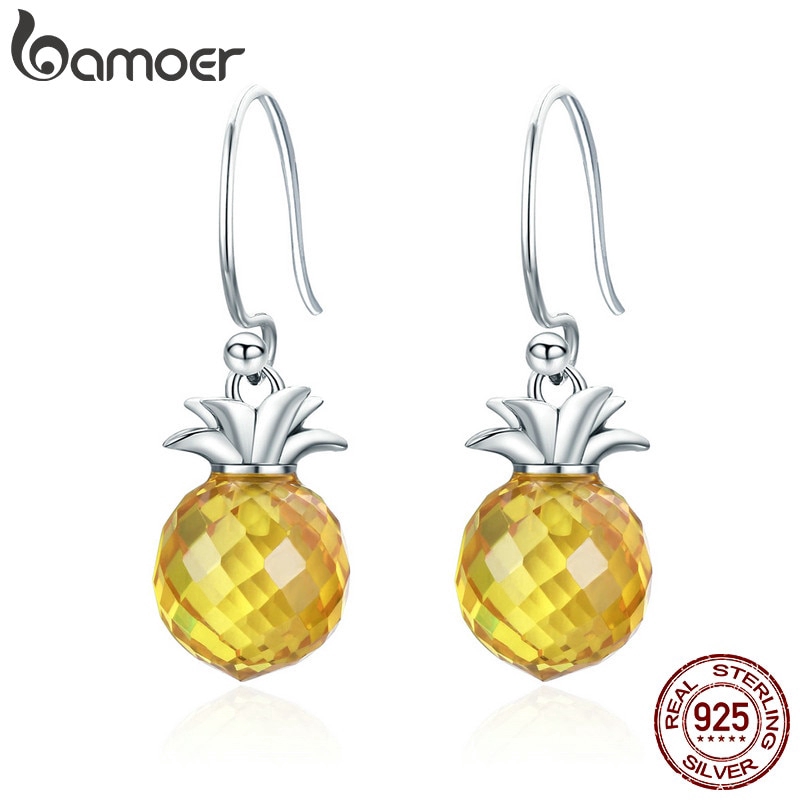 Khuyên tai Bamoer SCE265 bằng bạc 925 100% hình trái thơm cho nữ
