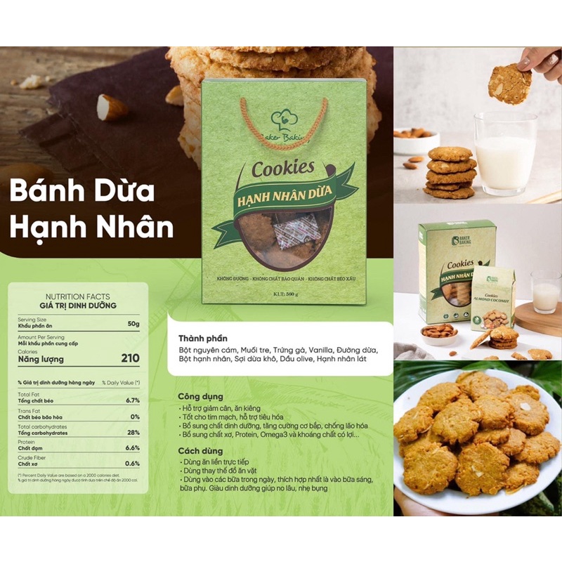 Bánh cookies hạnh nhân dừa giảm cân ăn kiêng healthy ít ngọt Bánh quy Baker Baking