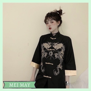 Áo cổ tàu Shanghai thêu rồng Trung Hoa unisex (ảnh thật)
