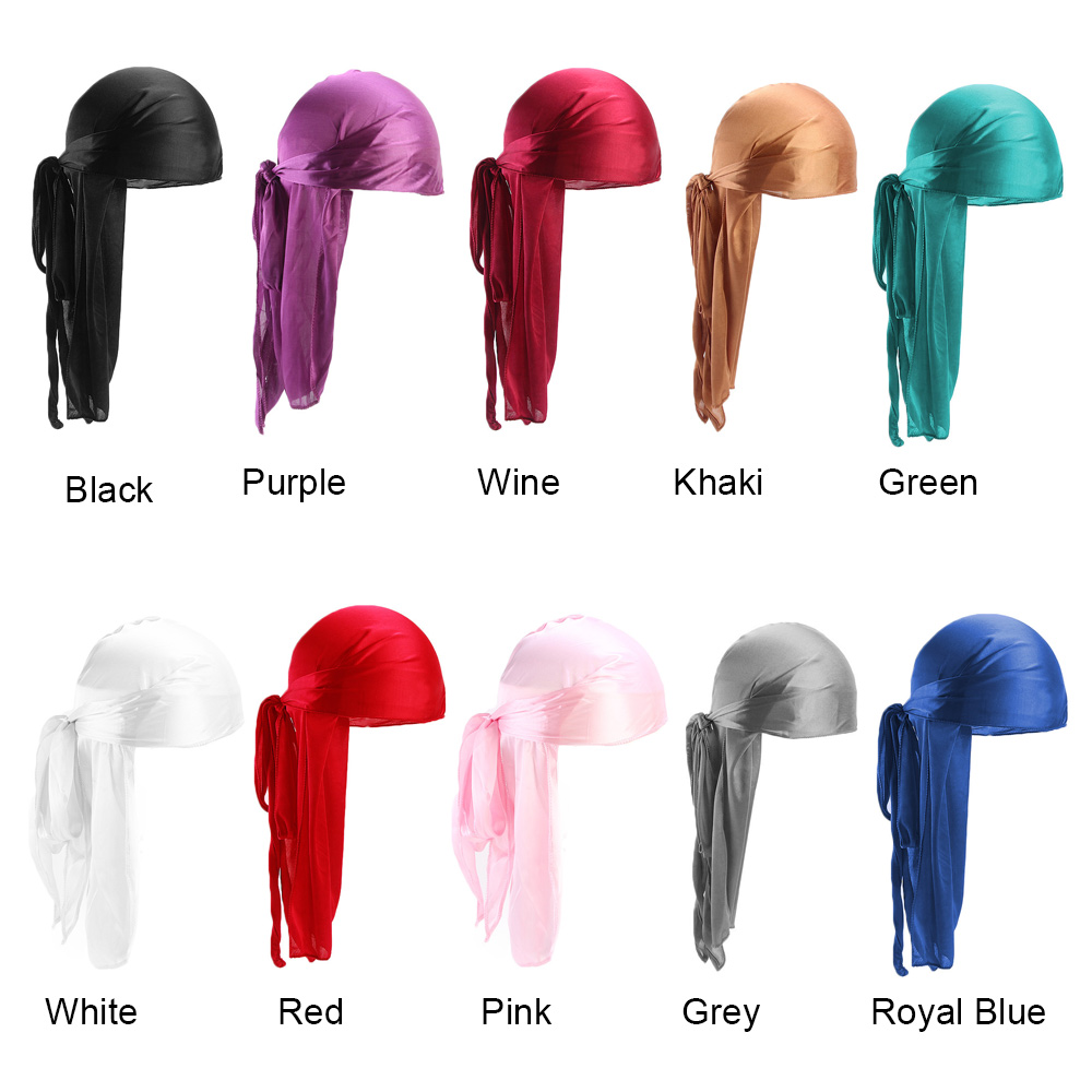 JUNE Fashion Silk Durag Adjustable Turban Hijab Bandana Chemo Cap Pre-Tied Headwrap Elastic Men Women Cancer Head Scarf Pirate Hat/Multicolor