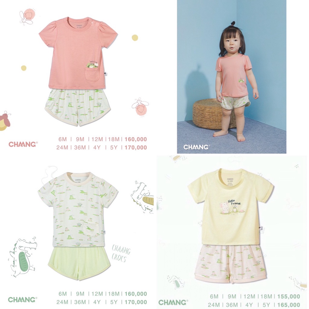 Bộ cộc cúc vai hãng Chaang, BST Chaang Lakeside 2021 đợt 1, quần áo trẻ em Chaang cotton an toàn cho bé