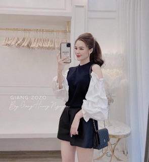 [ Hàng Hót ] Áo Kiểu Phối Tay Hở Vai Hót Hít (kèm ảnh thật)