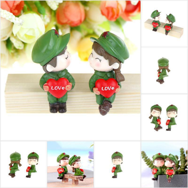 [HoMSI] Soldier Lovers Heart Resin Miniatures Figurine Garden Micro Landscapes Decor SUU