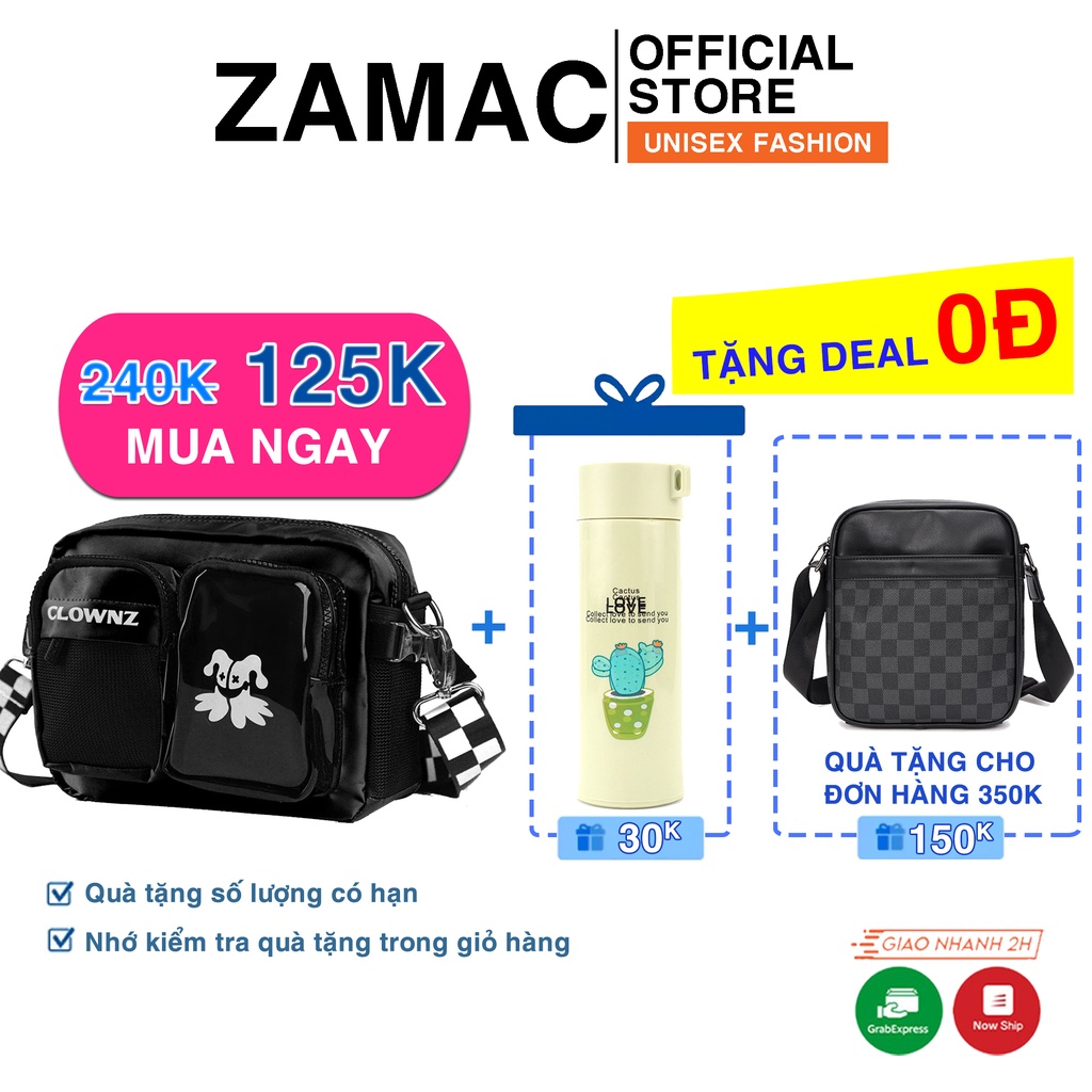 Túi đeo chéo Clownz cao cấp ZAMAC phong cách unisex chất dù chống nước - Đen MNT03
