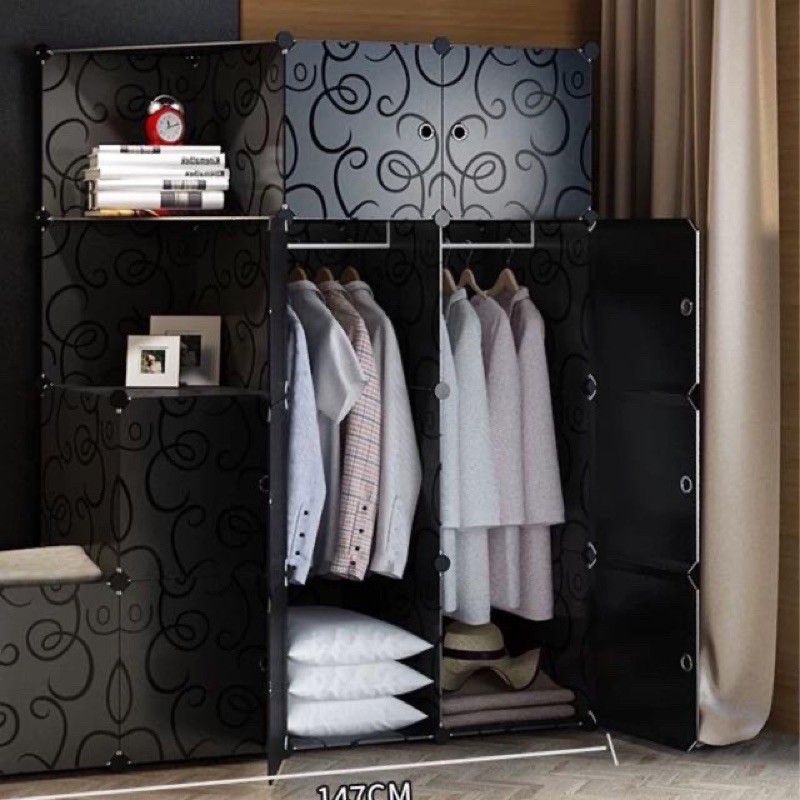 TỦ NHỰA GHÉP- Tủ quần áo 10 ô kèm 2 góc thân sâu 47cm. Tặng kèm treo đồ. Mẫu bán chạy nhất 2019. Thân hồng cửa đồ ăn