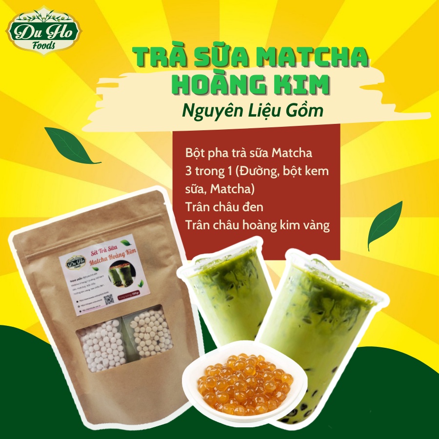 Vị Mới DuHo - Sét Trà Sữa Matcha Hoàng Kim 3 trong 1 nấu 1.5 lít ( Pha nước nóng uống liền)