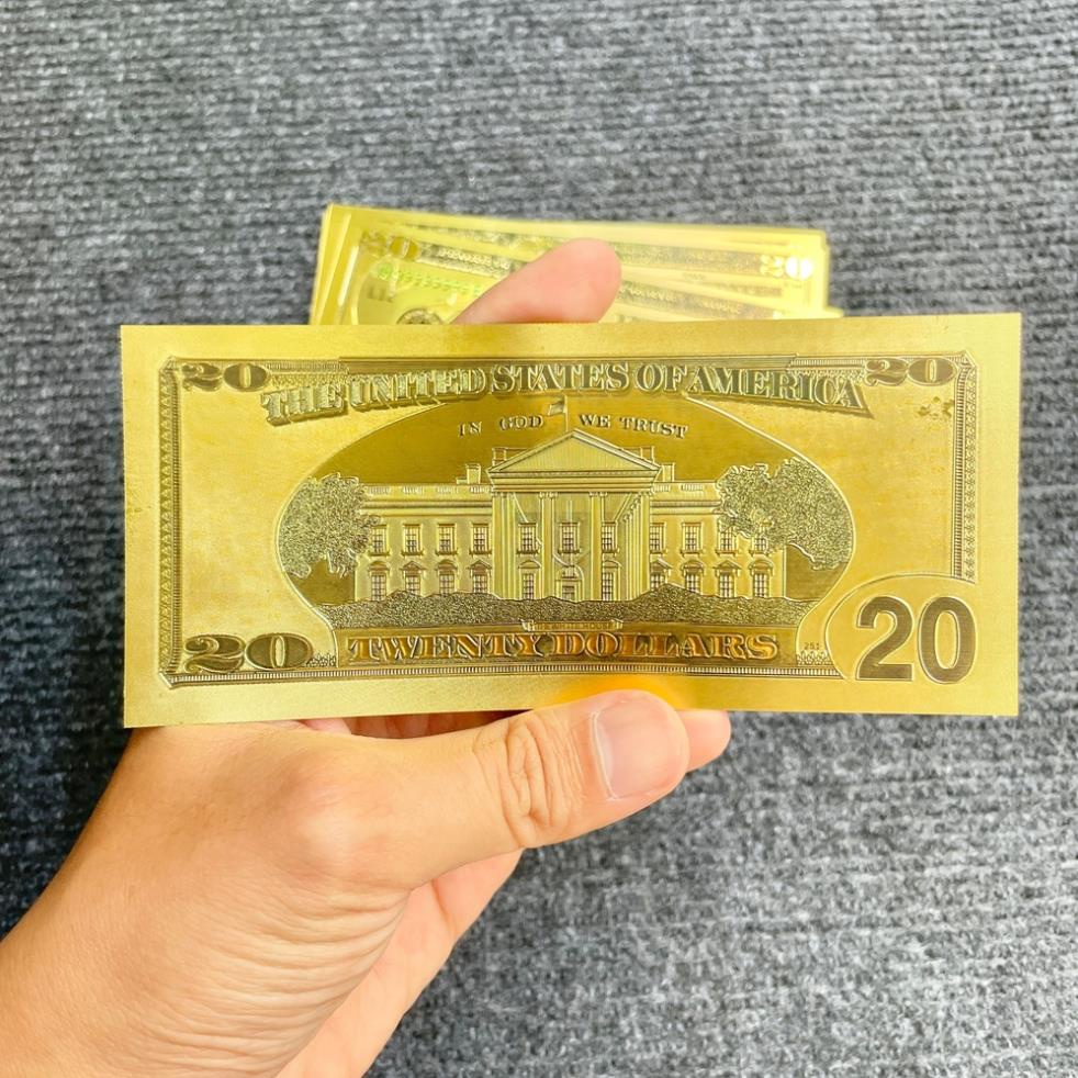 Tờ Tiền Kỉ Niệm 20 Đô Plastic (20 USD) Mạ Vàng Lì Xì Tết May Mắn