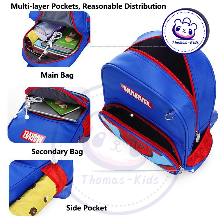 [THOMAS KIDS] Ba Lô In Họa Tiết Hoạt Hình Người Nhện/Captain Frozen Thời Trang Cho Bé 4-6 Tuổi