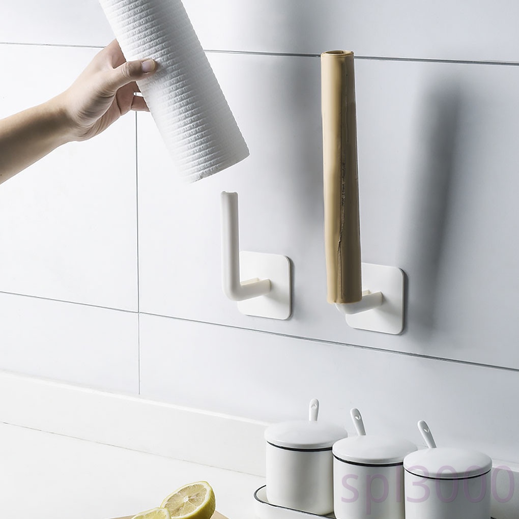 Set 2 móc treo cuộn giấy vệ sinh gắn tường không cần đục lỗ cho nhà bếp nhà tắm