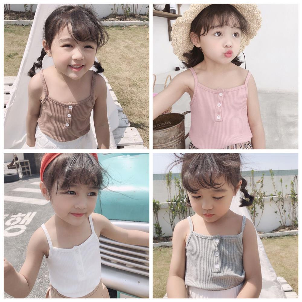 Áo Hai Dây Bằng Vải Cotton Màu Trơn Phong Cách Hàn Quốc Hàng Mới 2020 Dành Cho Bé Gái