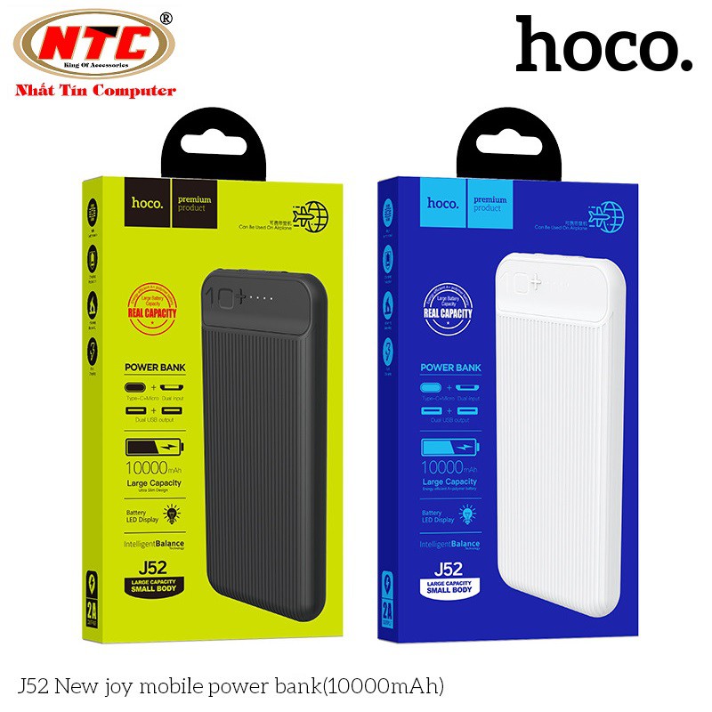 Pin sạc dự phòng Hoco J52 New joy 10000mAh lõi Li-Polymer 2 cổng sạc Input/Output max 2A - Hãng phân phối chính thức