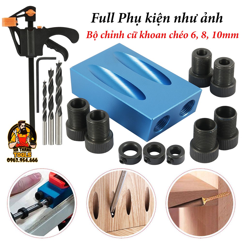 BỘ CỮ KHOAN CHÉO MINI, KHOAN XIÊN, GHÉP GÓC VUÔNG - FULL PHỤ KIỆN NHƯ HÌNH - TẶNG KÈM CẢO KẸP NHANH