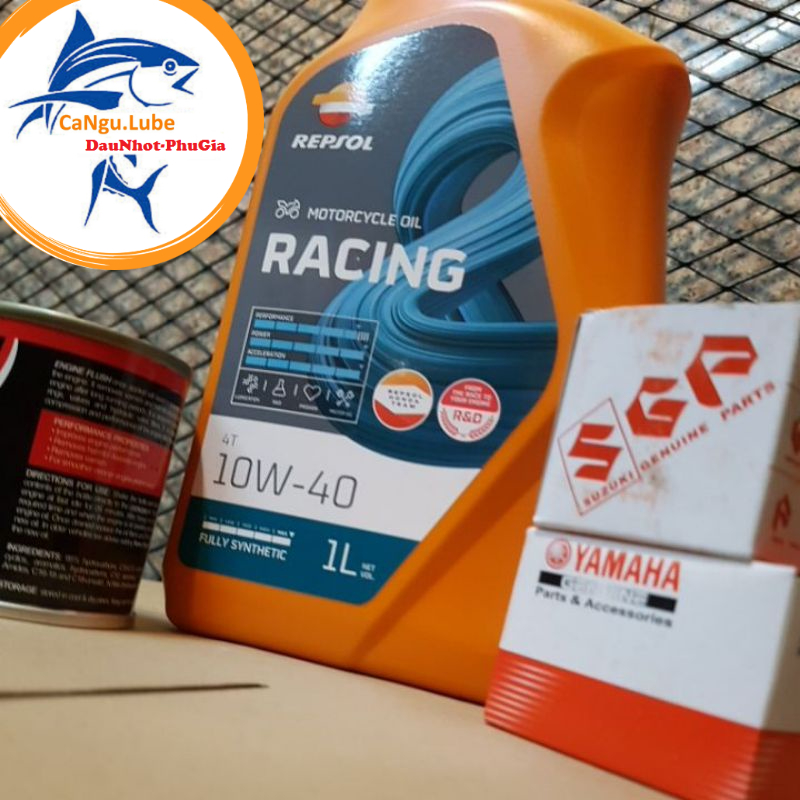 Nhớt Repsol racing 10w40, nhớt repsol racing 10W40 hàng nhập khẩu tặng kèm Súc động cơ or lọc nhớt SUZUKI or YAMAHA