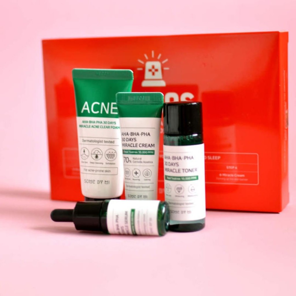 Bộ Chăm Sóc Da Some By Mi Set 4 Món Giảm Mụn AHA-BHA-PHA 30 Days Miracle AC SOS Kit  - Khongcoson