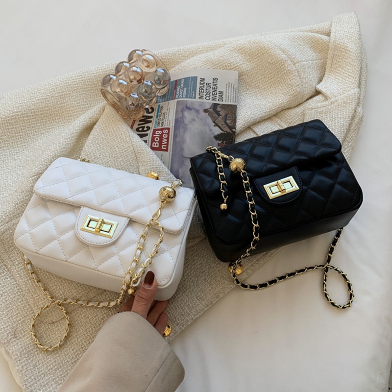 Túi đeo vai IELGY màu trơn họa tiết hình thoi phối dây chuỗi mắt xích thời trang dành cho nữ