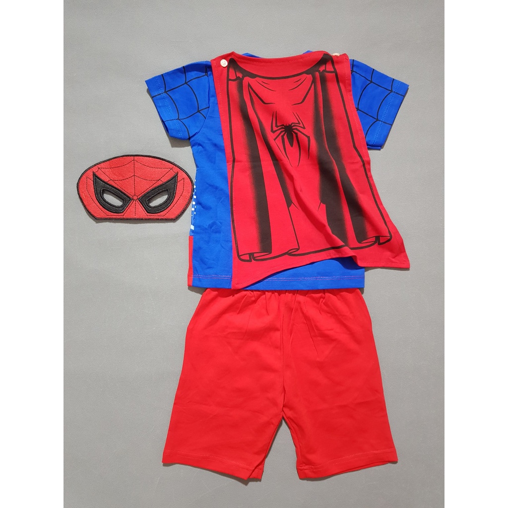 Bộ thun spiderman siêu anh hùng kèm khăn choàng và mặt nạ cho bé trai