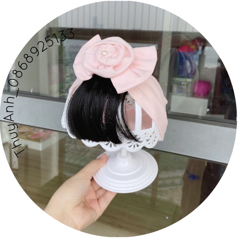 Turban Băng Đô Tóc Giả Dễ Thương cho bé gái - Kèm nơ chất thun cotton co giãn