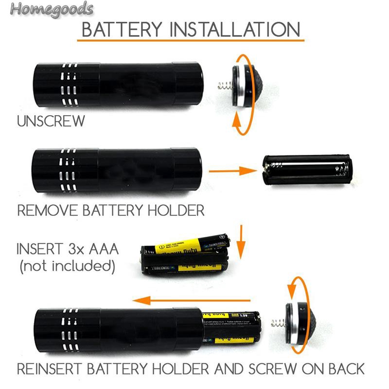 Đèn pin 9LED UV màu đen bằng nhôm loại nhỏ tiện dụng
