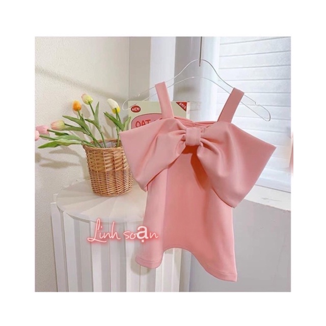 Váy tiểu thư phối nơ trước ngực siêu chất siêu xinh cho bé