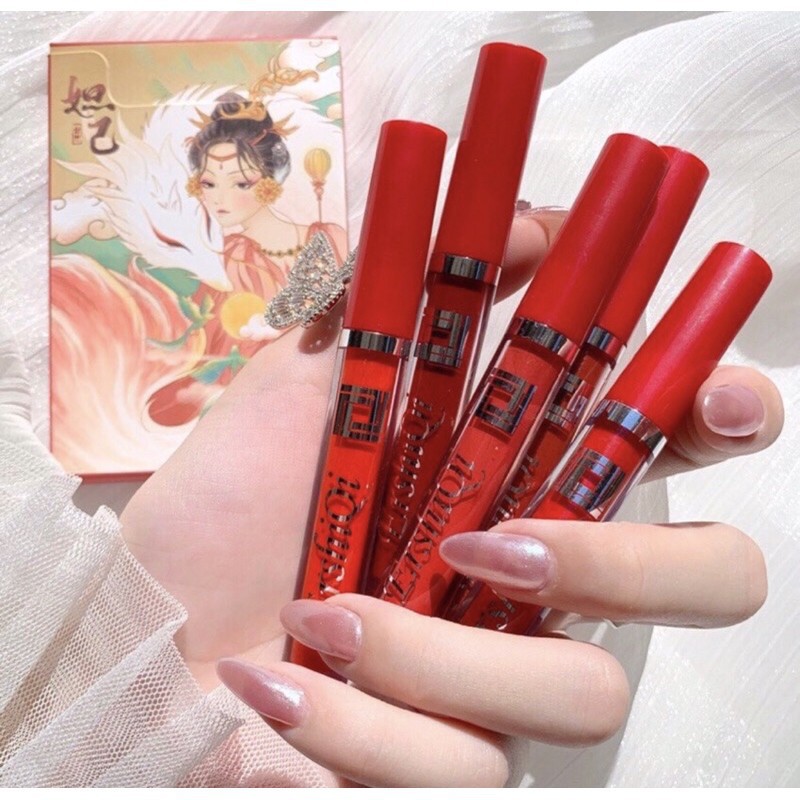 Son kem lì ♥️FREESHIP♥️  Set 5 son cô gái cổ trang - váy đỏ Full màu, hàng chính hãng nội địa trung