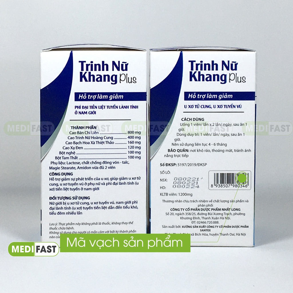 Trinh nữ Khang Plus - Lọ 60 viên - hỗ trợ giảm u xơ tử cung - từ Cao Trinh Nữ Hoàng Cung