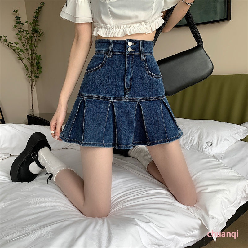Chân Váy Jeans Đuôi Cá Xếp Ly Thời Trang Cho Nữ