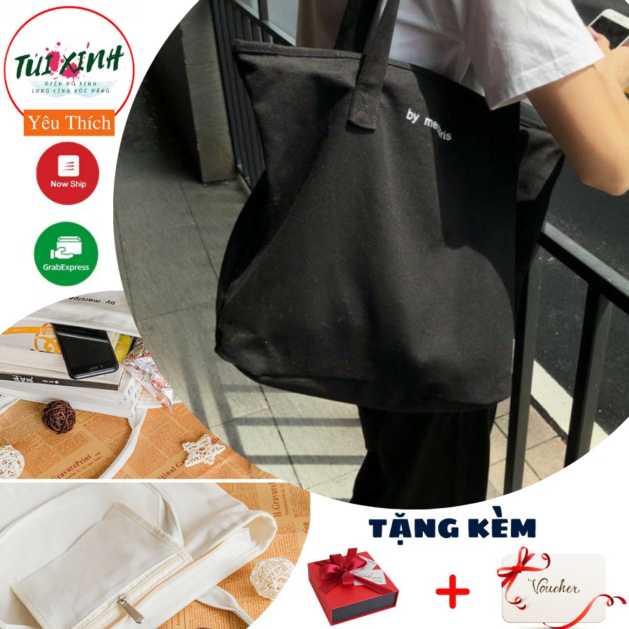 💕Túi tote vải canvas dày chắc chắn có khoá kéo đựng vừa laptop 15'💕