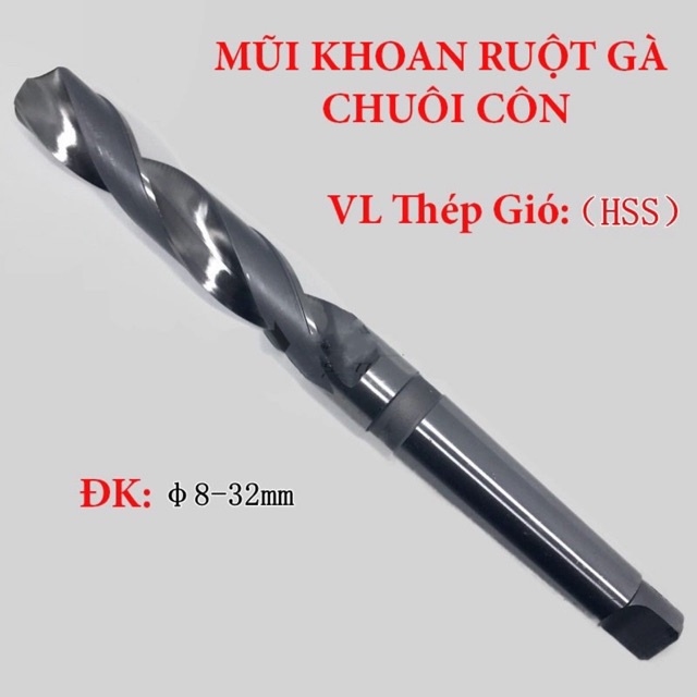 Mũi Khoan inox chuôi côn chất liệu thép gió HSS