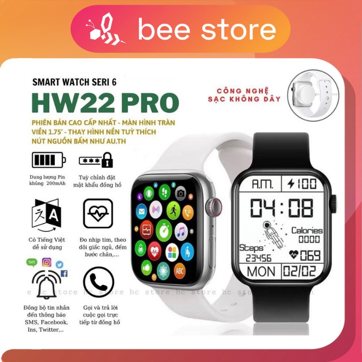 Đồng hồ thông minh HW22 Pro Series 6 Tràn viền, Nghe Gọi, Đo nhịp tim, Sạc không dây, Thay hình nền, Chơi game
