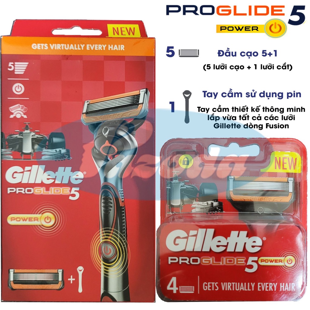 Combo dao cạo râu Gillette Proglide5 Power (1 cán + 5 đầu cạo)