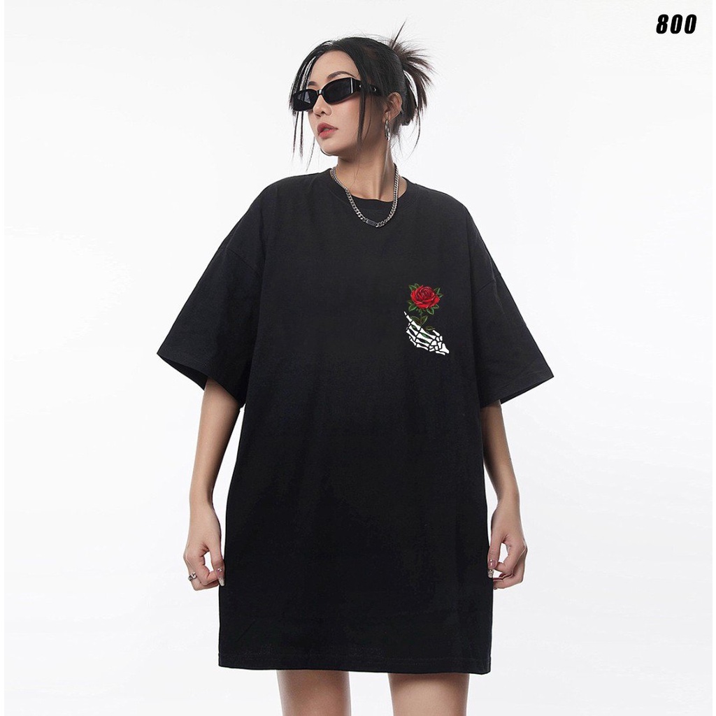 Áo thun nam nữ unisex form rộng tay lỡ Hoa hồng 800 HY KOREA