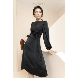 Marquise - váy lụa cách điệu tay dài silky midi dress with gathered detail 020105