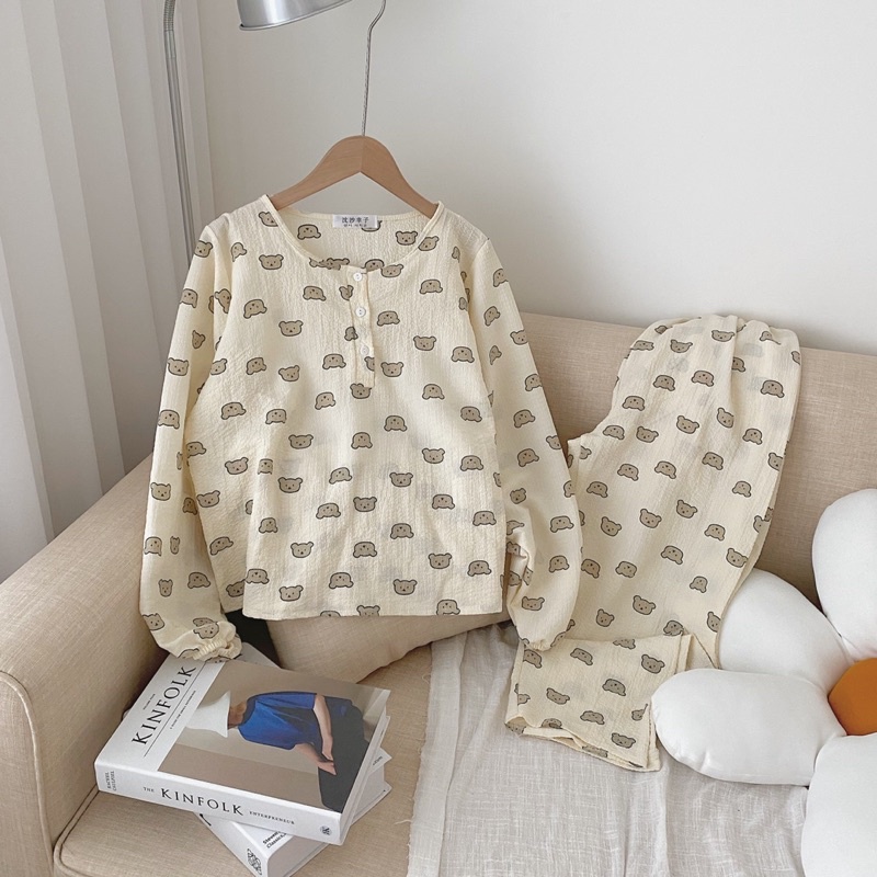 Bộ ngủ nữ cute, màu sắc Hàn Quốc chất nhăn xốp ẢNH THẬT | BigBuy360 - bigbuy360.vn